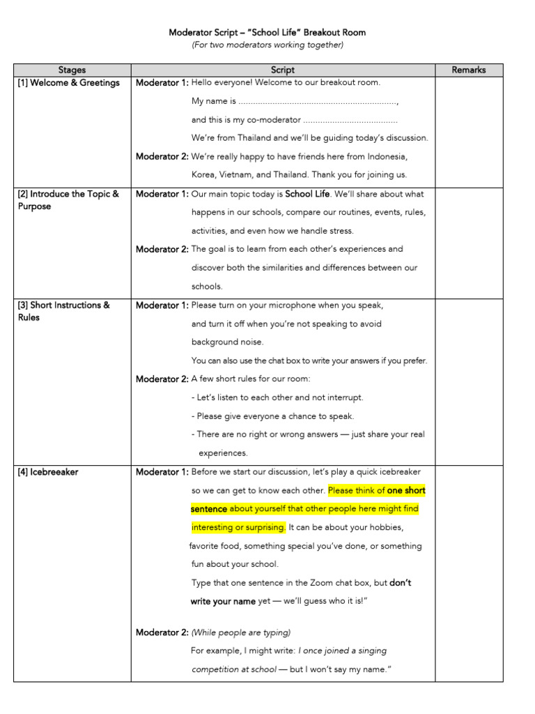 Moderator Script - International Student Forum | PDF