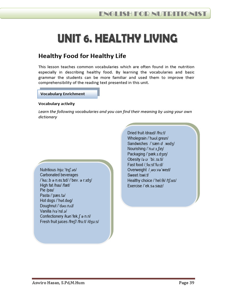 Unit 6 Healthy Living | PDF | Obesity | Foods