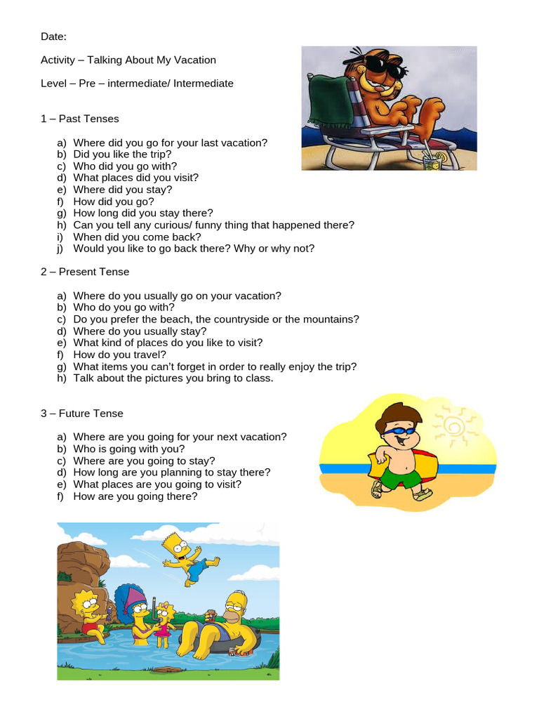 Activity Talking About My Vacation | PDF