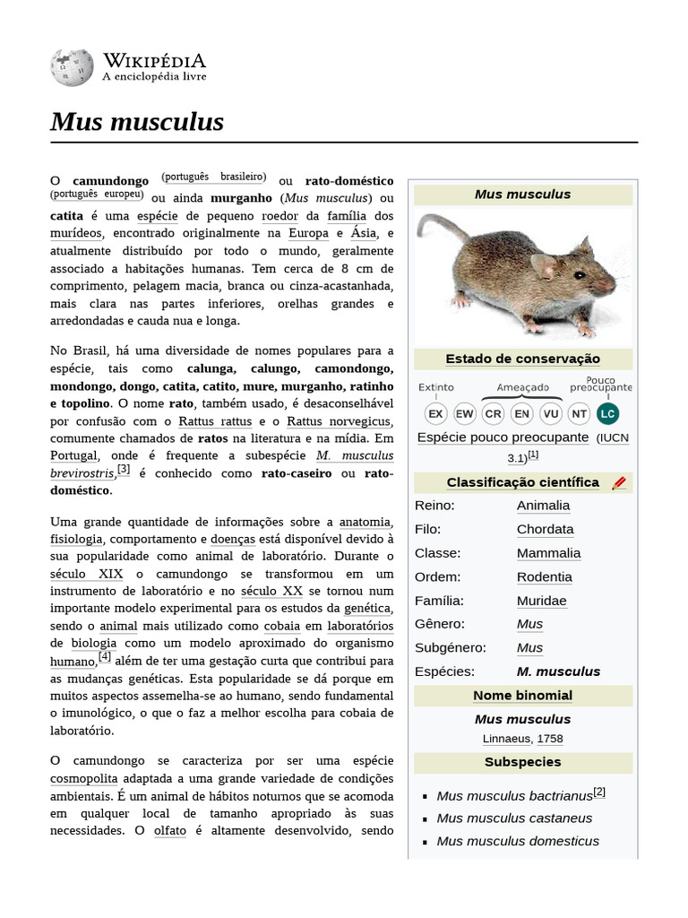 Mus Musculus | PDF | Zoologia