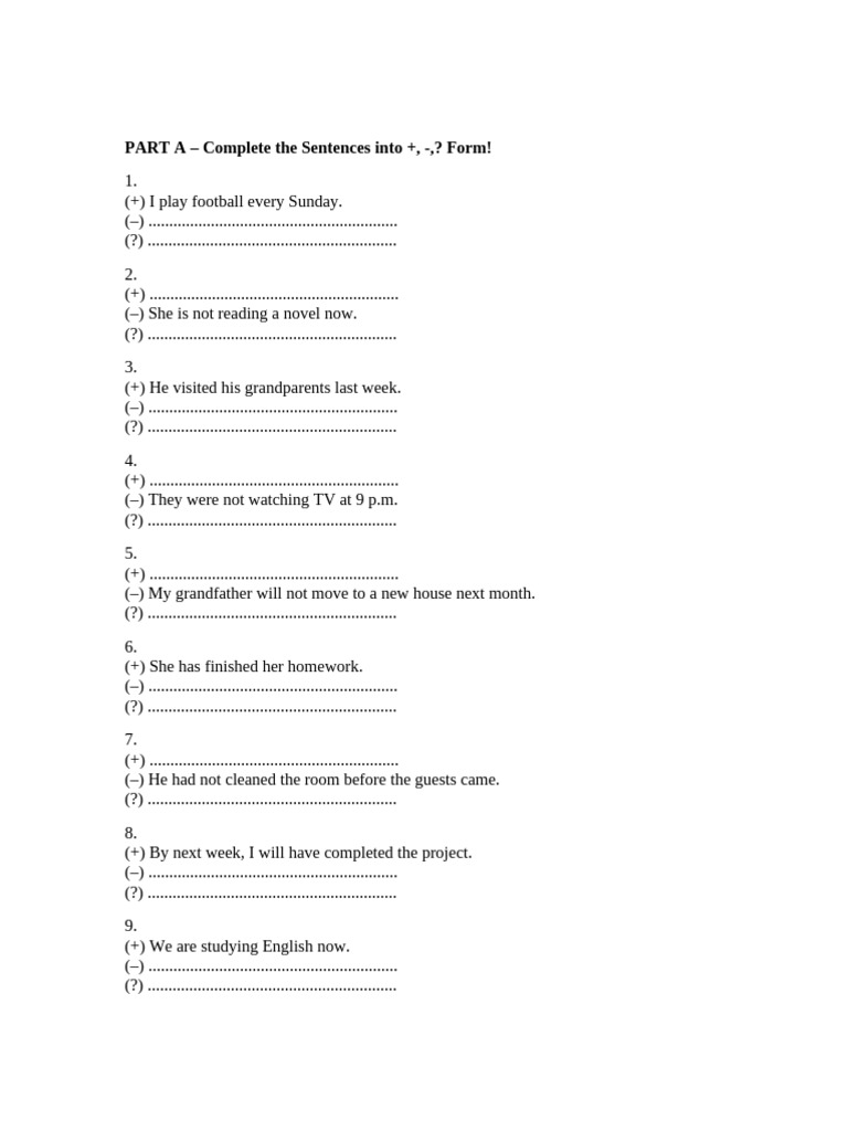 PartA Complete Sentences All Tenses Basic1 | PDF | Chess | Chess Openings