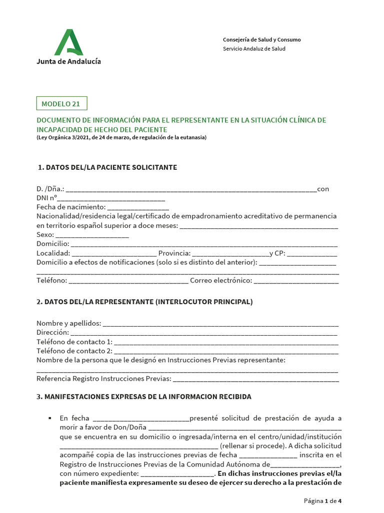 Modelo 21 Documento Informacion Para El Representante en La Situacion ...