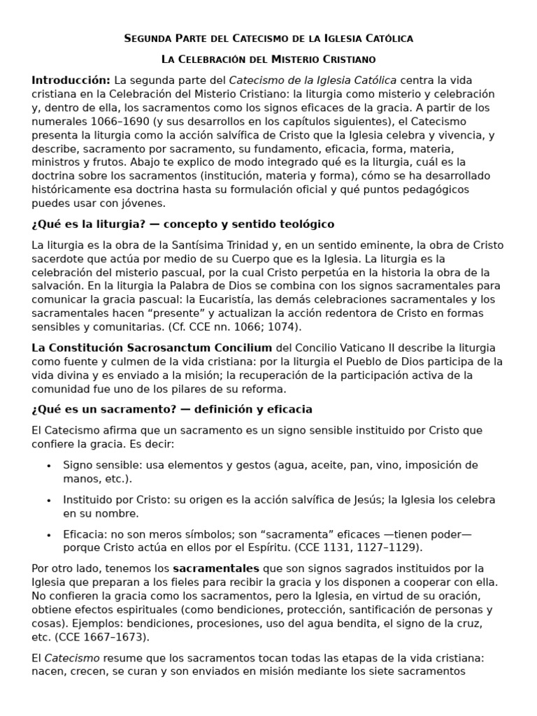 Segunda Parte Del Escquema Del Catecismo de La Iglesia Católica | PDF ...