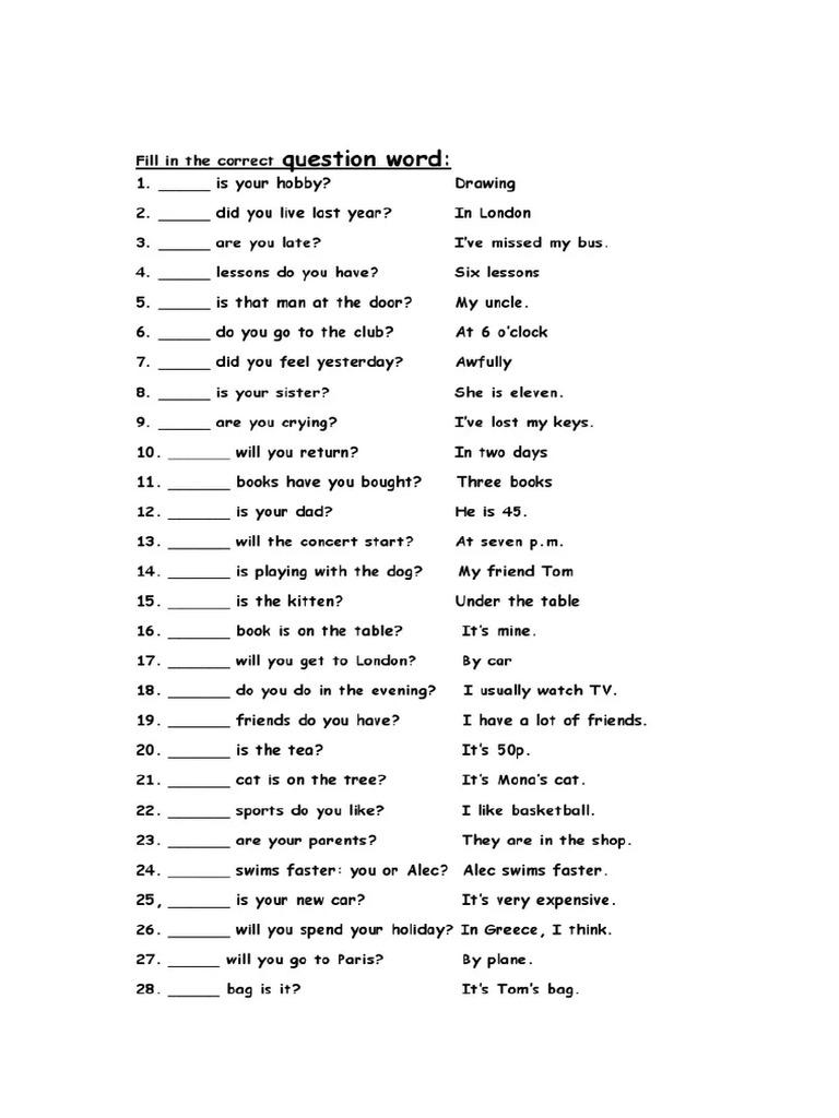 Question Words Exercise | PDF