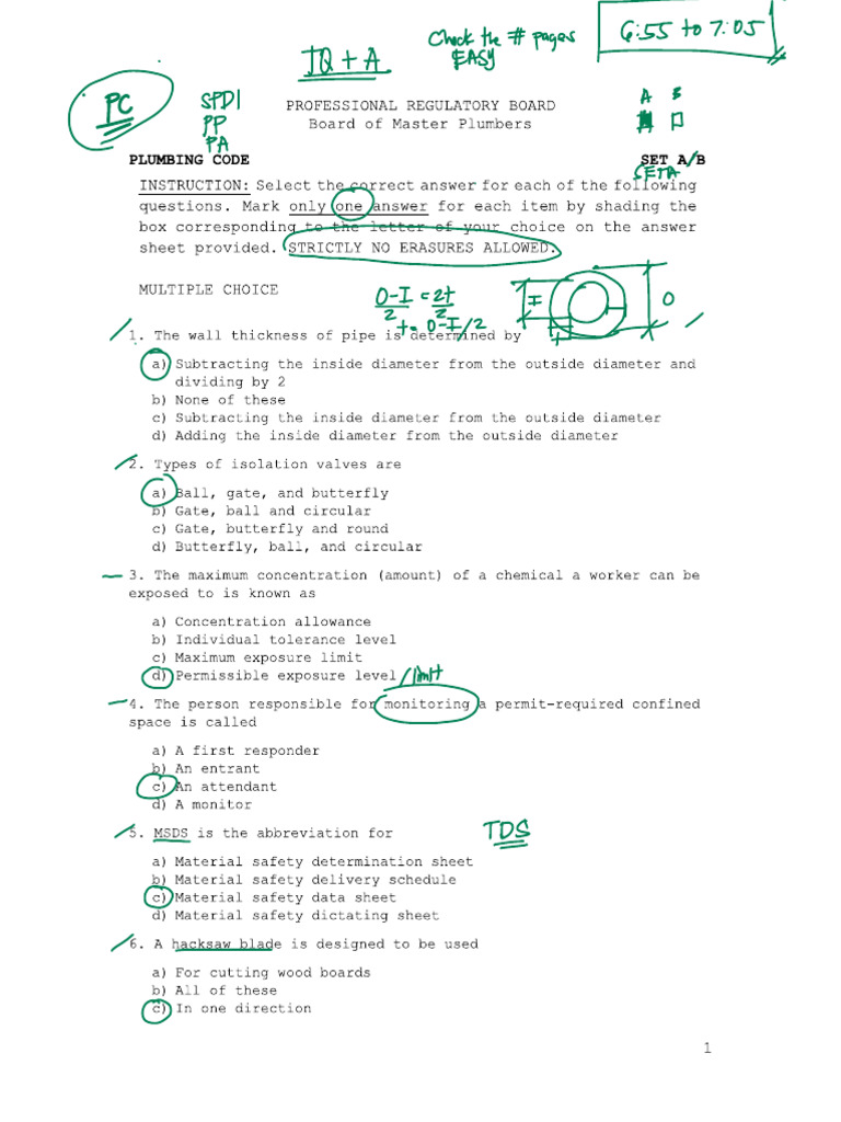 Coaching Plumbing Code Answers | PDF