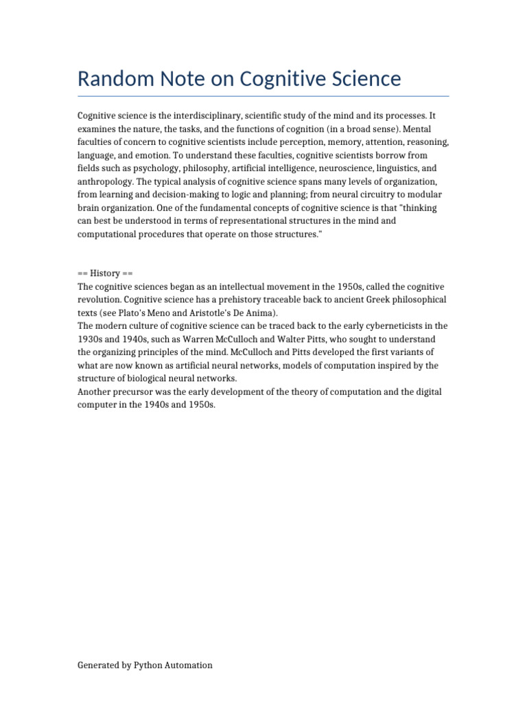 Masternotes Cognitive Science 8 | PDF