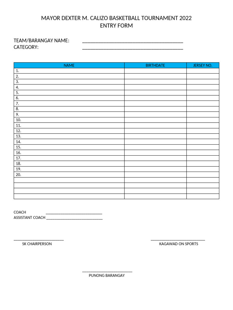 Basketball Entry Form | PDF