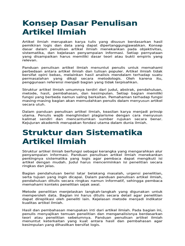Konsep Dasar Penulisan Artikel Ilmiah | PDF
