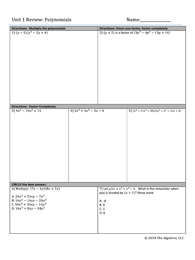 Polynomials Test 2 | PDF