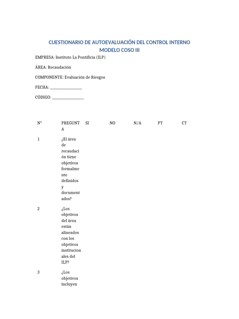 Cuestionario Control Interno COSO ILP Recaudacion-15 | PDF