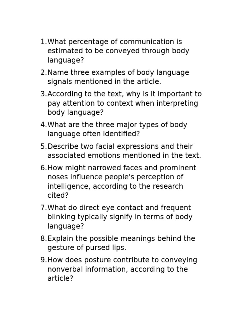 Body Language and Facial Expressions Worksheet. | PDF