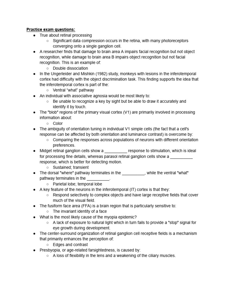 SP Practice Exam Answers | PDF | Retina | Visual System