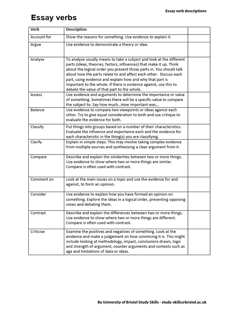 01 Essay Question (Command) Verbs | PDF | Argument | Evidence