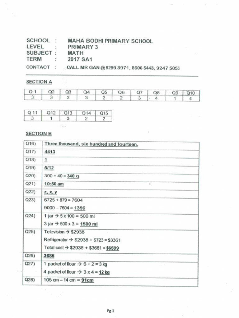 2017 Primary 3 Math 12K | PDF
