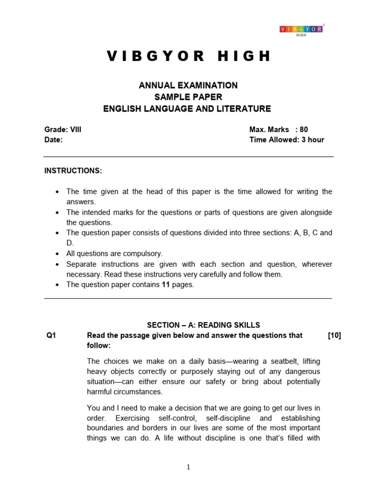Sample Paper GR 8 English | PDF