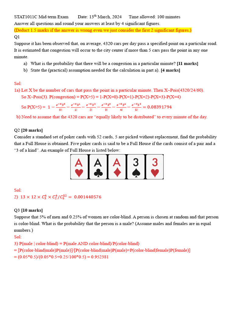 Paper of STAT1011C (2024) Sol (Corrected) | PDF | Sampling (Statistics ...