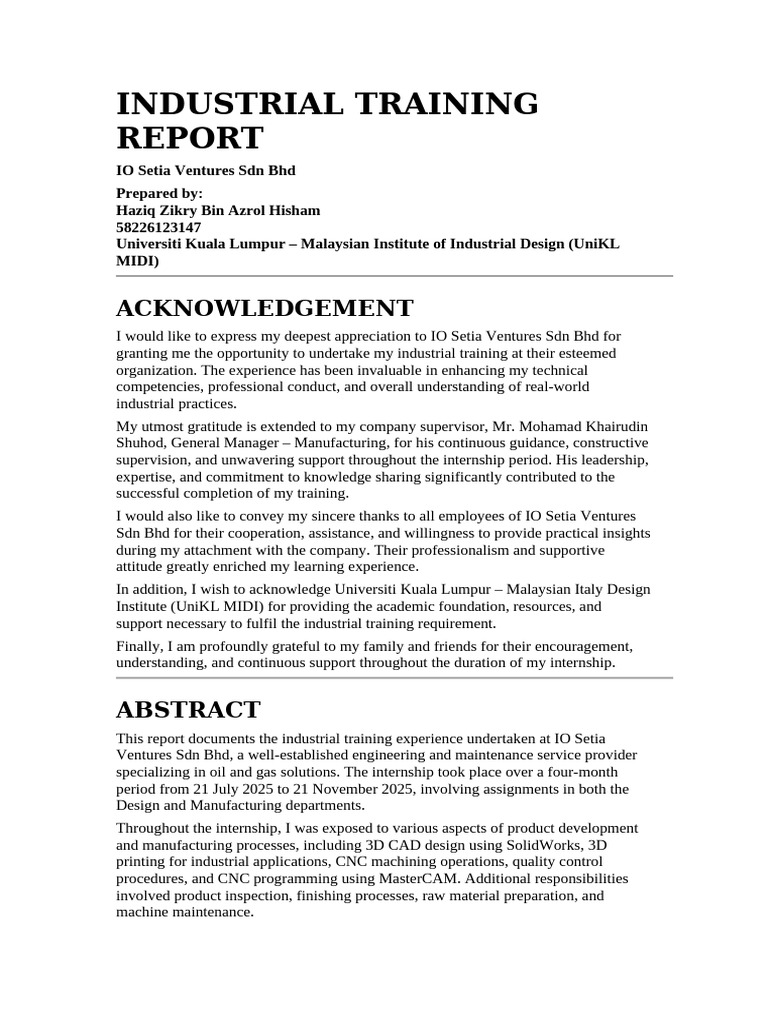 Industrial Training Report | PDF | 3 D Printing | Engineering