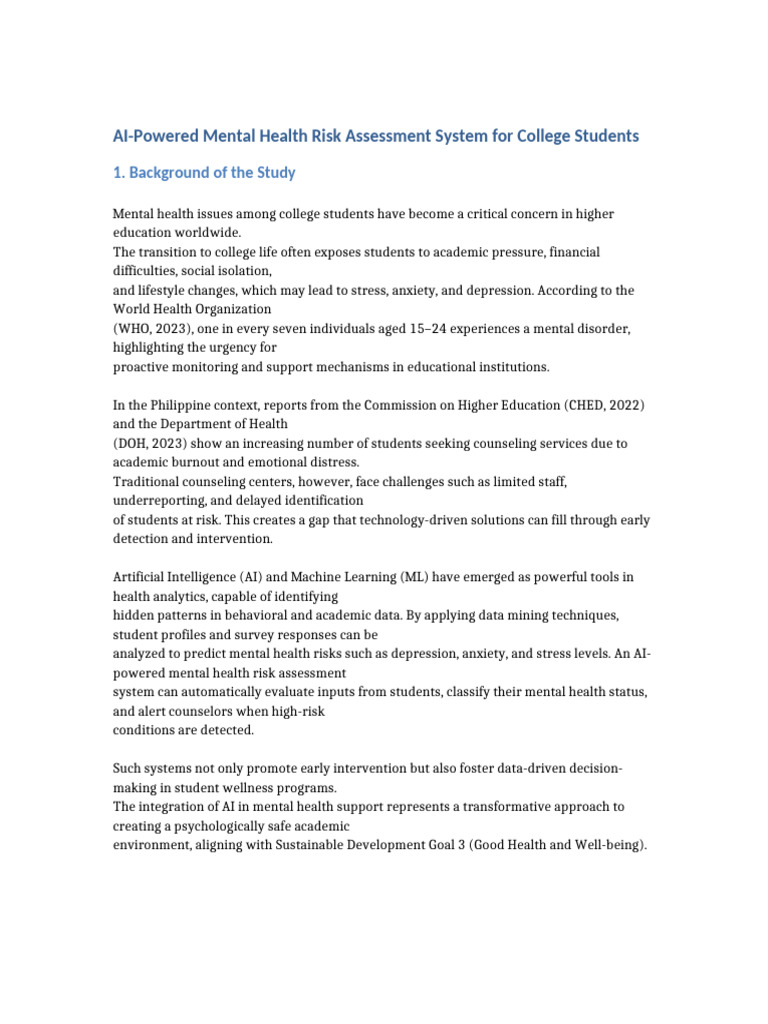 AI Powered Mental Health Risk Assessment System | PDF | Mental Health ...