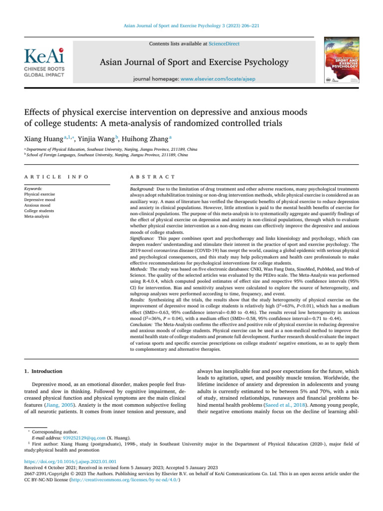 Effects of Physical Exercise Intervention On Depressive and Anxious ...