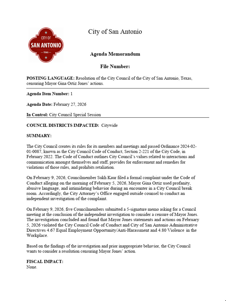 Jones Censure Memo & Resolution | PDF | Justice | Crime & Violence