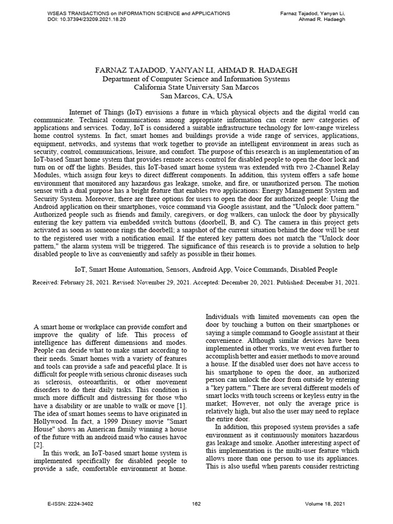 An IoT-based Smart Home System For Disabled People | PDF | Internet Of ...