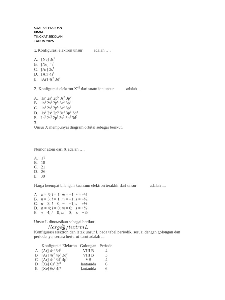 Soal Seleksi Osn Tingkat Sekolah | PDF