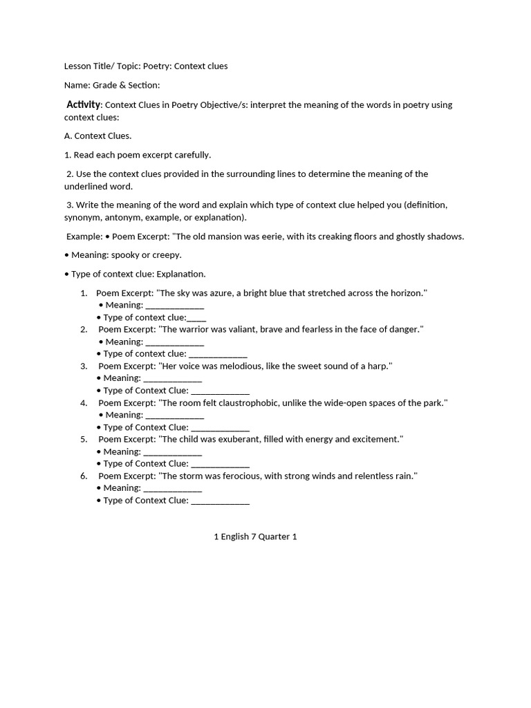 Lesson Context Clue | PDF