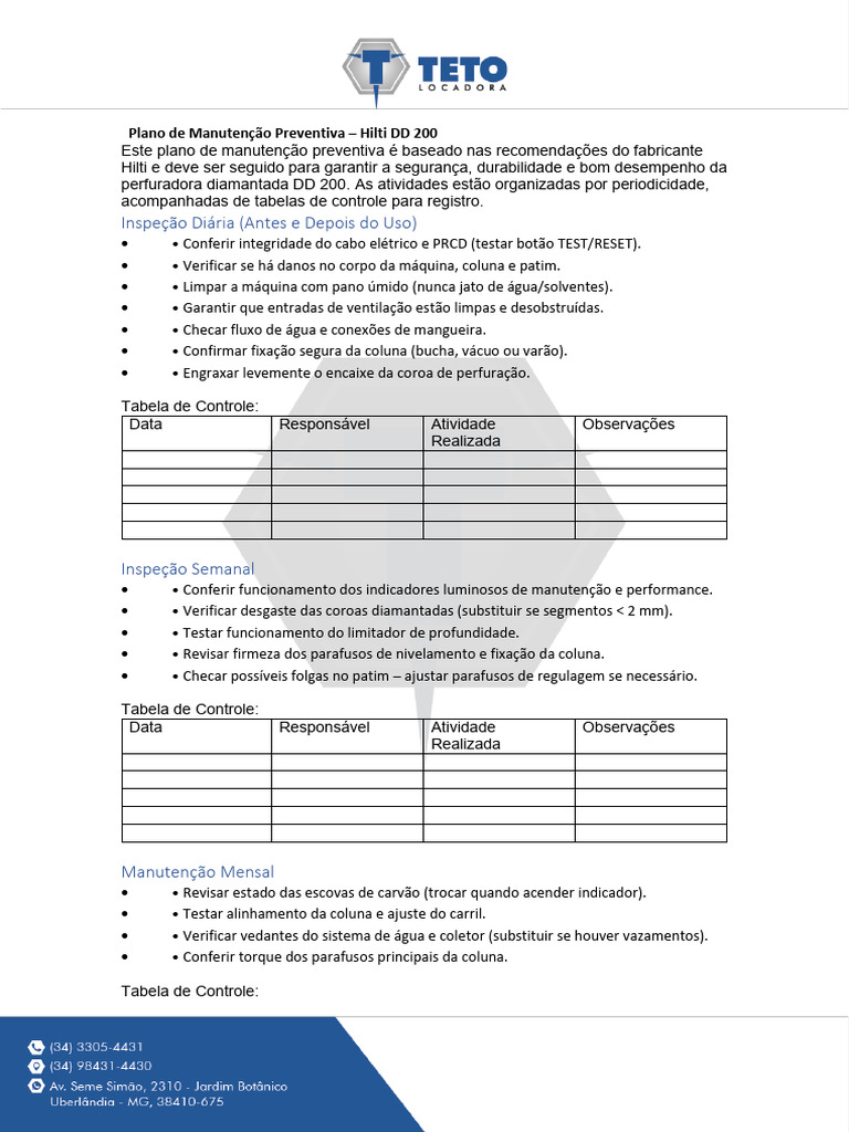 Checklist Hilti DD200. Teto - PDF Rev1 | PDF