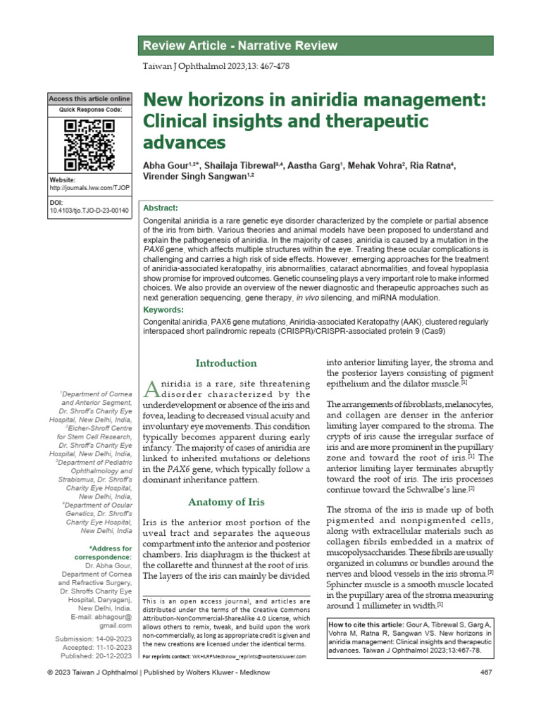 New Horizons in Aniridia Management - Clinical Insights and Therapeutic ...