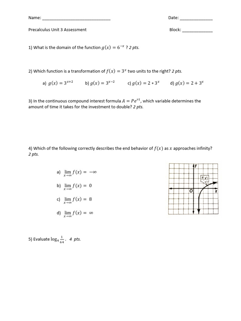 Precalculus Unit 3 Assessment | PDF | Interest | Mathematical Analysis