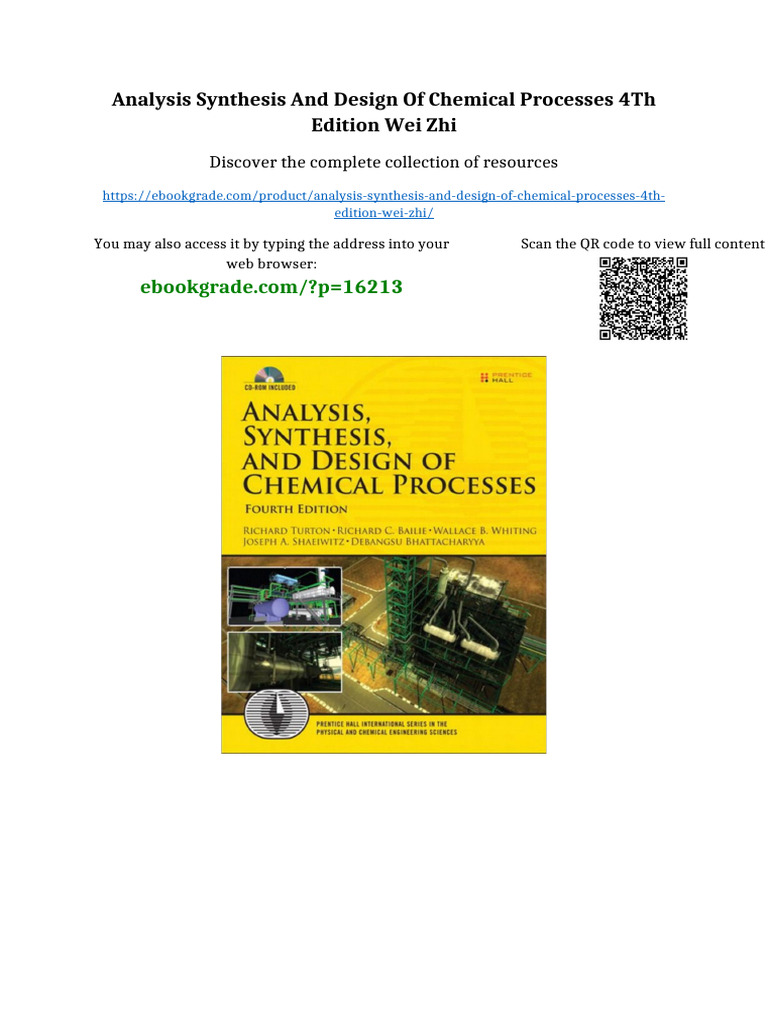 Analysis Synthesis and Design of Chemical Processes 4th Edition Wei Zhi ...