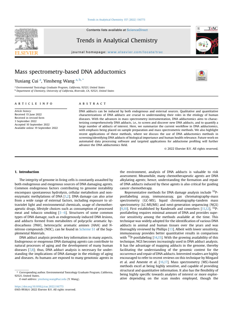 Mass Spectrometry-Based DNA Adductomics | PDF | Tandem Mass ...