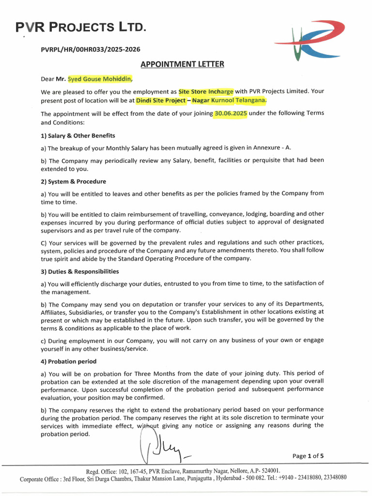 Mr. Sayed Gouse Mohiddin - Store Incharge | PDF