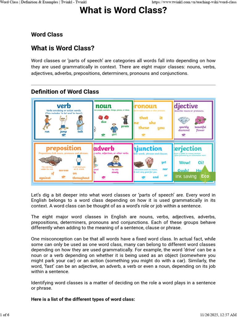 Word Class - Definition & Examples - Twinkl - Twinkl | PDF | Part Of ...