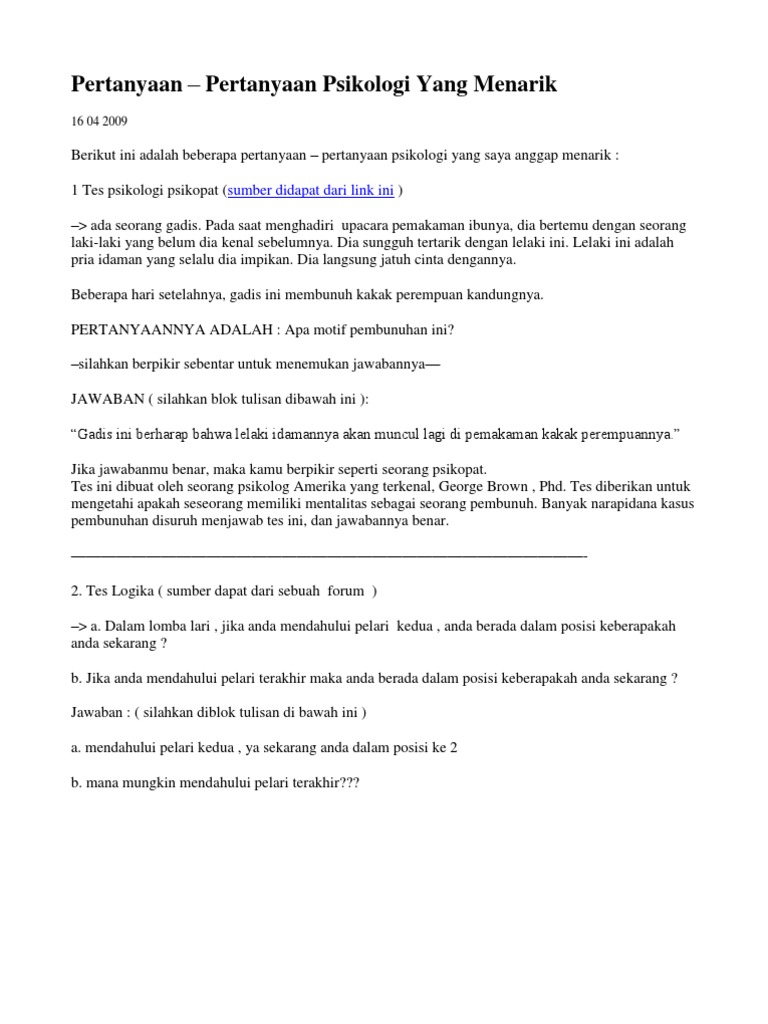 Pertanyaan Psikolog Osis