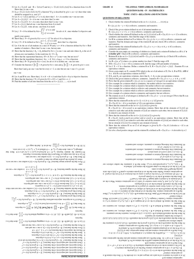 Relations and Functions - Booklet | PDF | Function (Mathematics ...