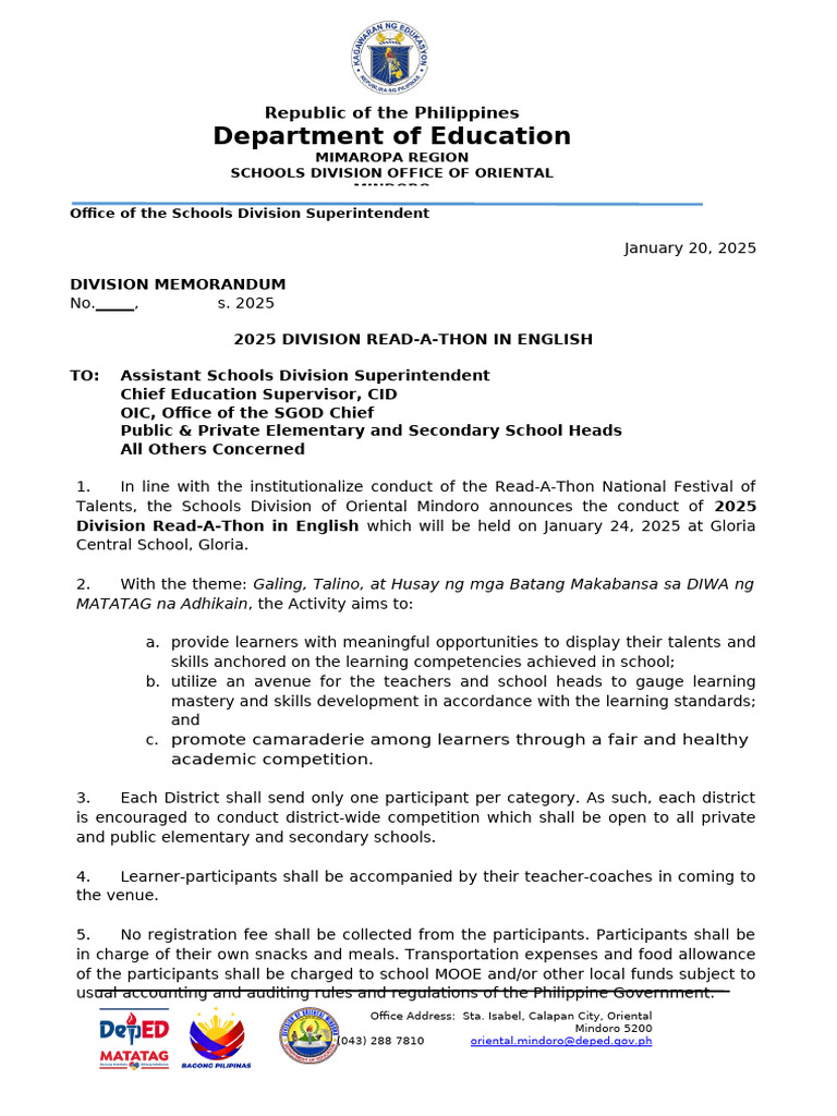 Memo English Read A Thon 2025 Final | PDF | Fluency | Microsoft Power Point