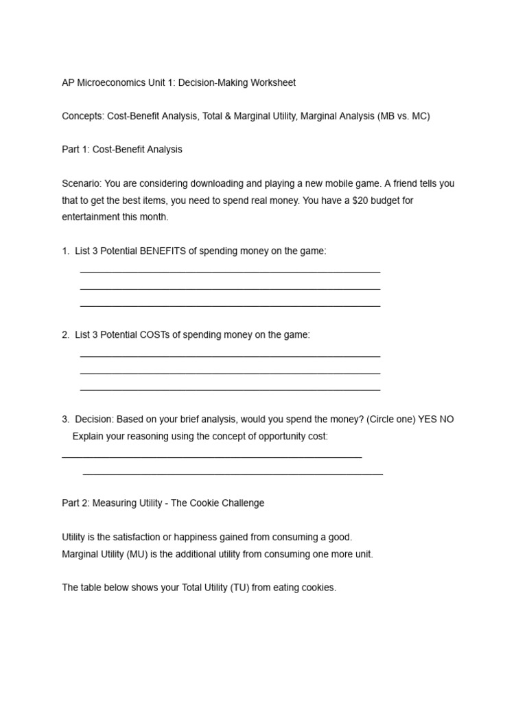 Micro U1 - Marginal Thinking | PDF | Utility | Marginal Utility