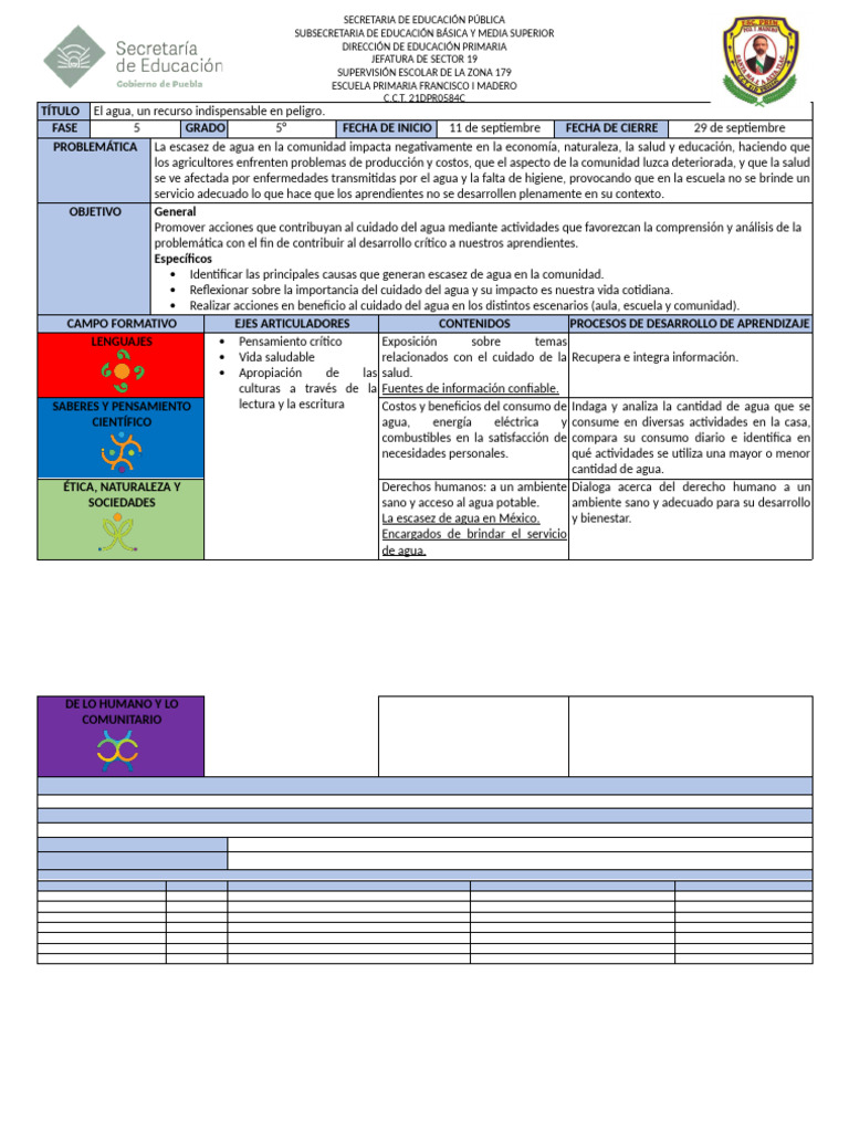 Formato de Planeación | PDF | Agua | Educación primaria