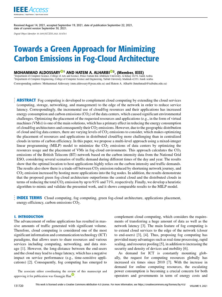 Towards A Green Approach For Minimizing Carbon Emissions in Fog-Cloud ...