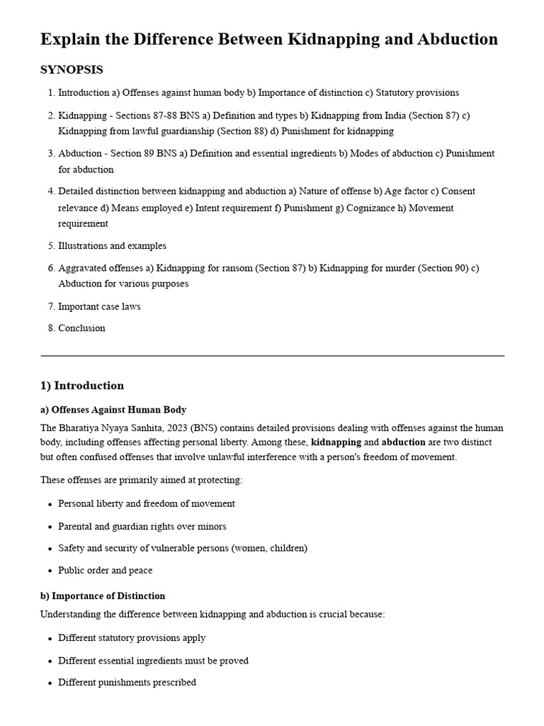 Difference Between Kidnapping and Abduction | PDF | Kidnapping | Crimes