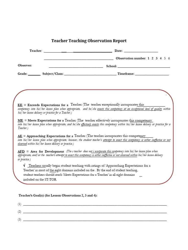 Teacher Observation Report | PDF | Teachers | Learning