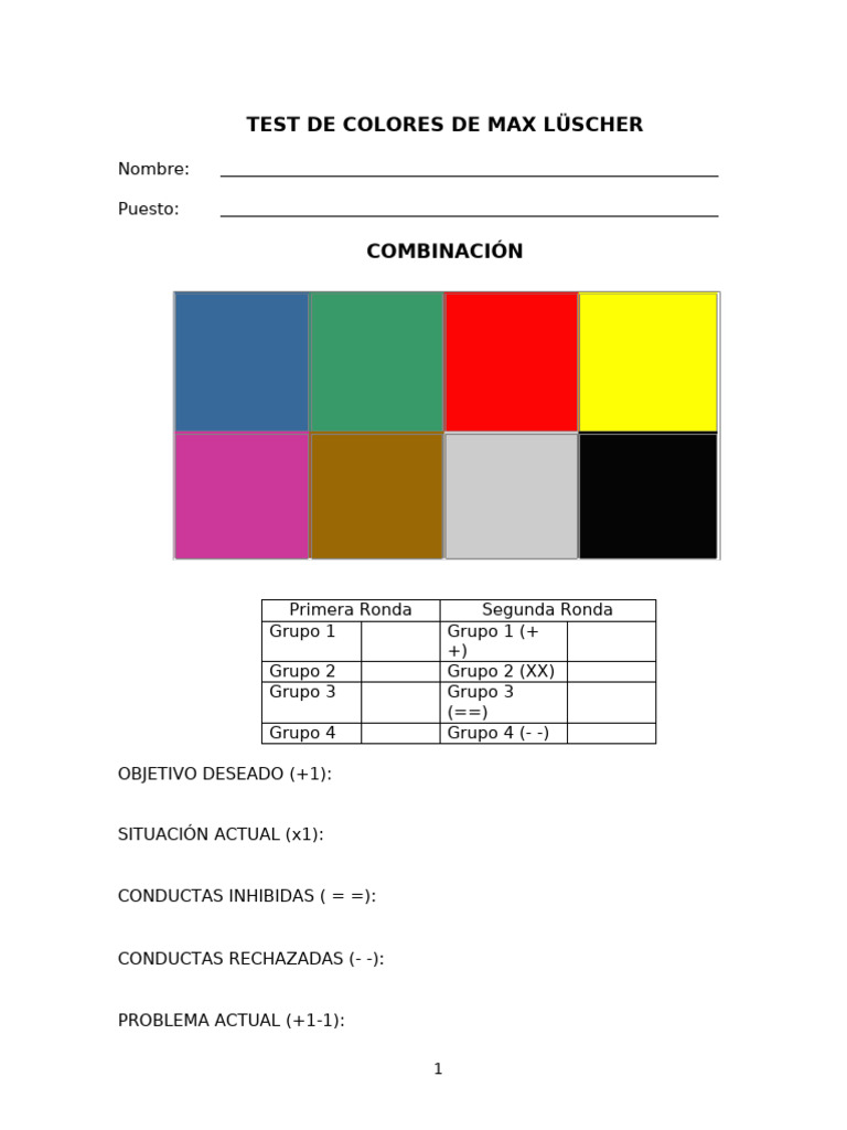 Protocolo Test de Los Colores. Test de Luscher | PDF