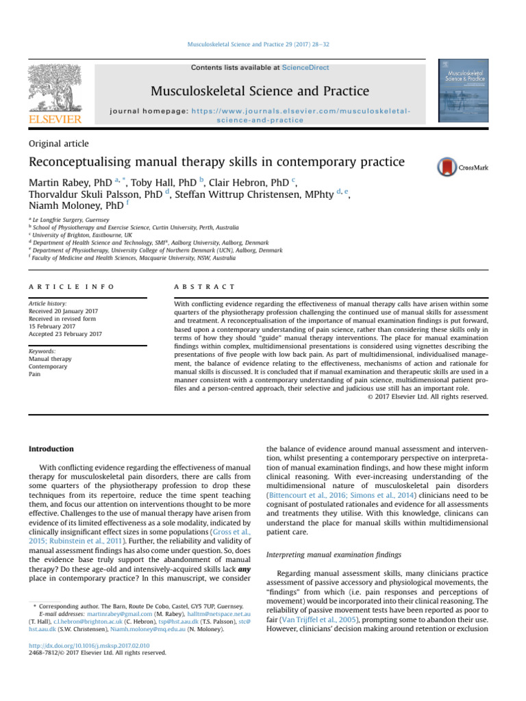 Mod 1 - Reconceptualising - MT - Rabey | PDF | Physical Therapy | Pain