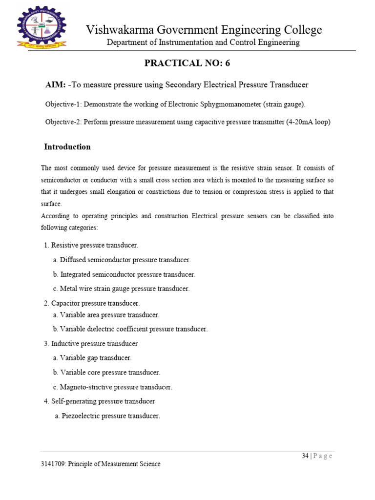 06 - Electric Pressure Transducer | PDF | Capacitor | Pressure Measurement