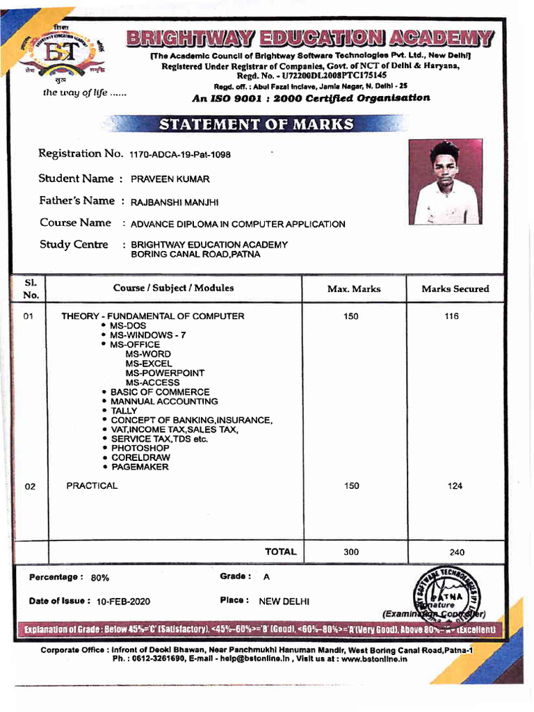 Marksheet of Computer | PDF