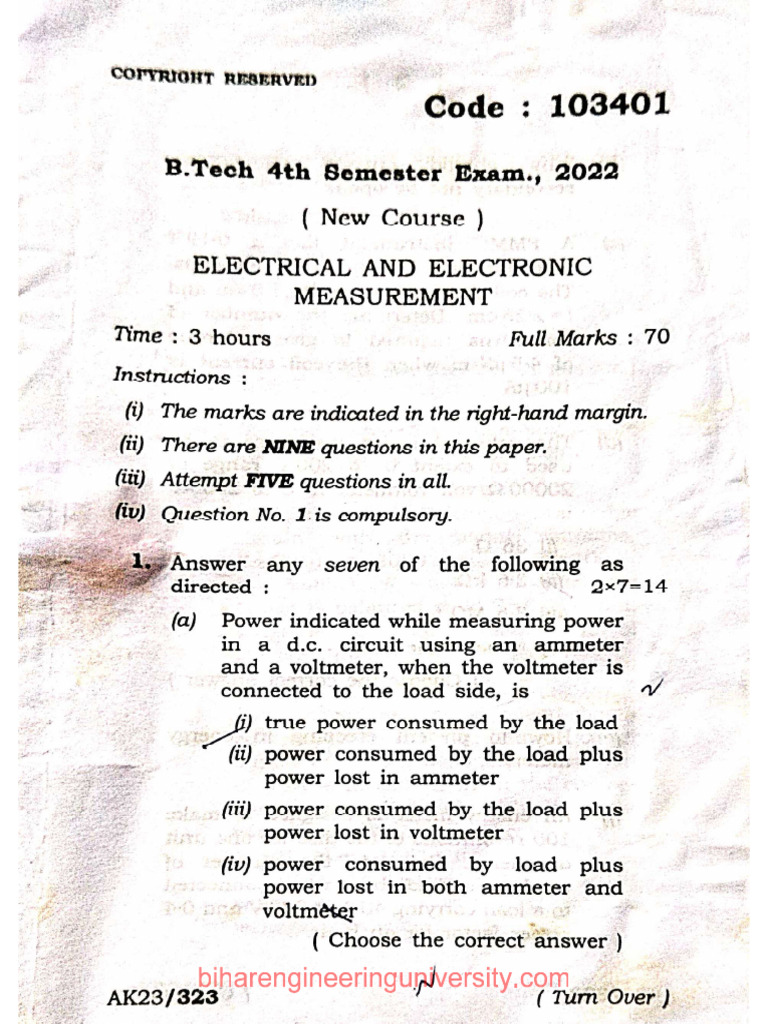 Electrical Measurement EE 4th Sem 2022 | PDF