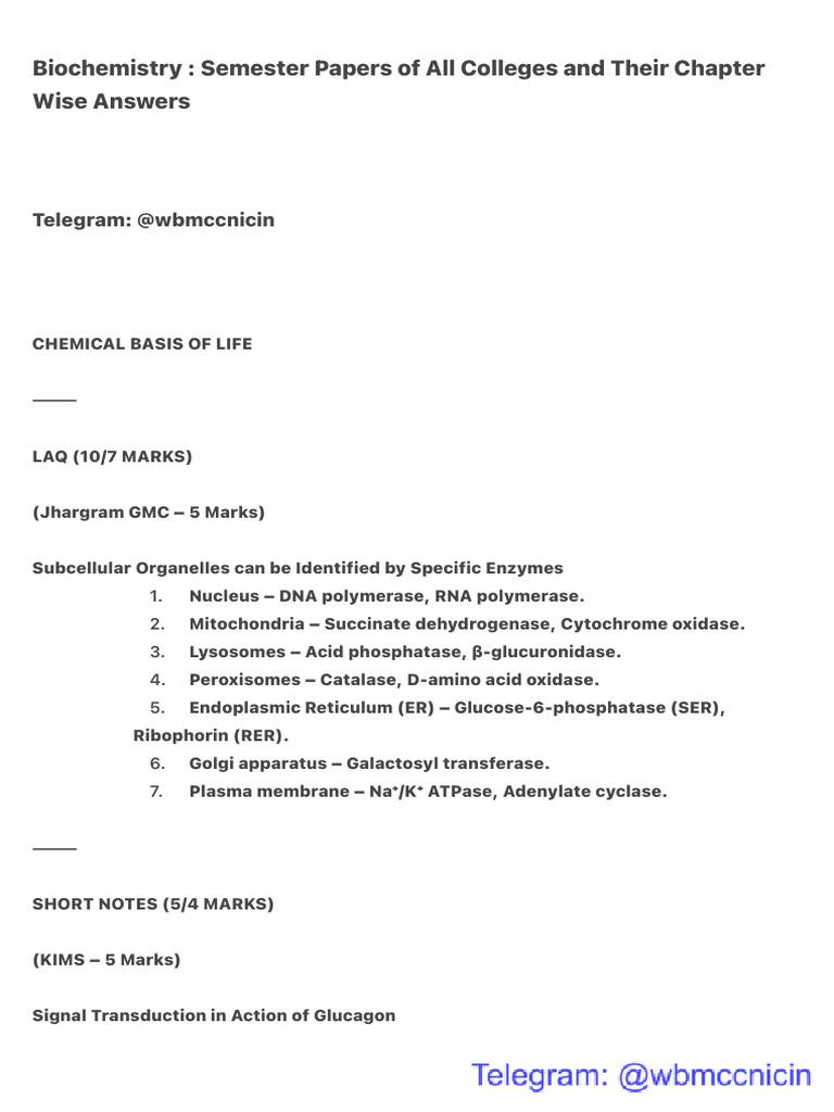 Biochemistry Pre Prof Papers of All Colleges and Their Chapter Wise ...