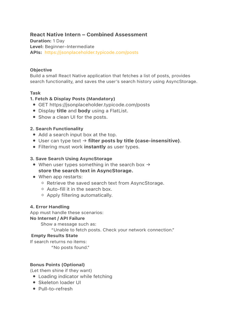 React Native Developer Assessment 1 | PDF
