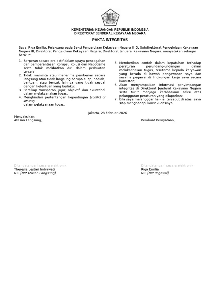 Format Pakta Integritas | PDF